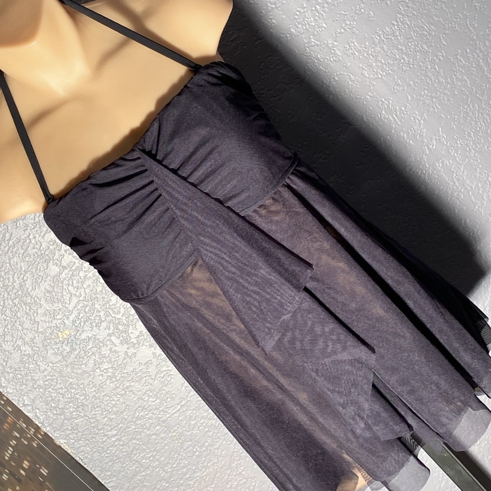 VENUS - tank: black spandex remove. strap w sheer flowy layered mesh peplum - 14